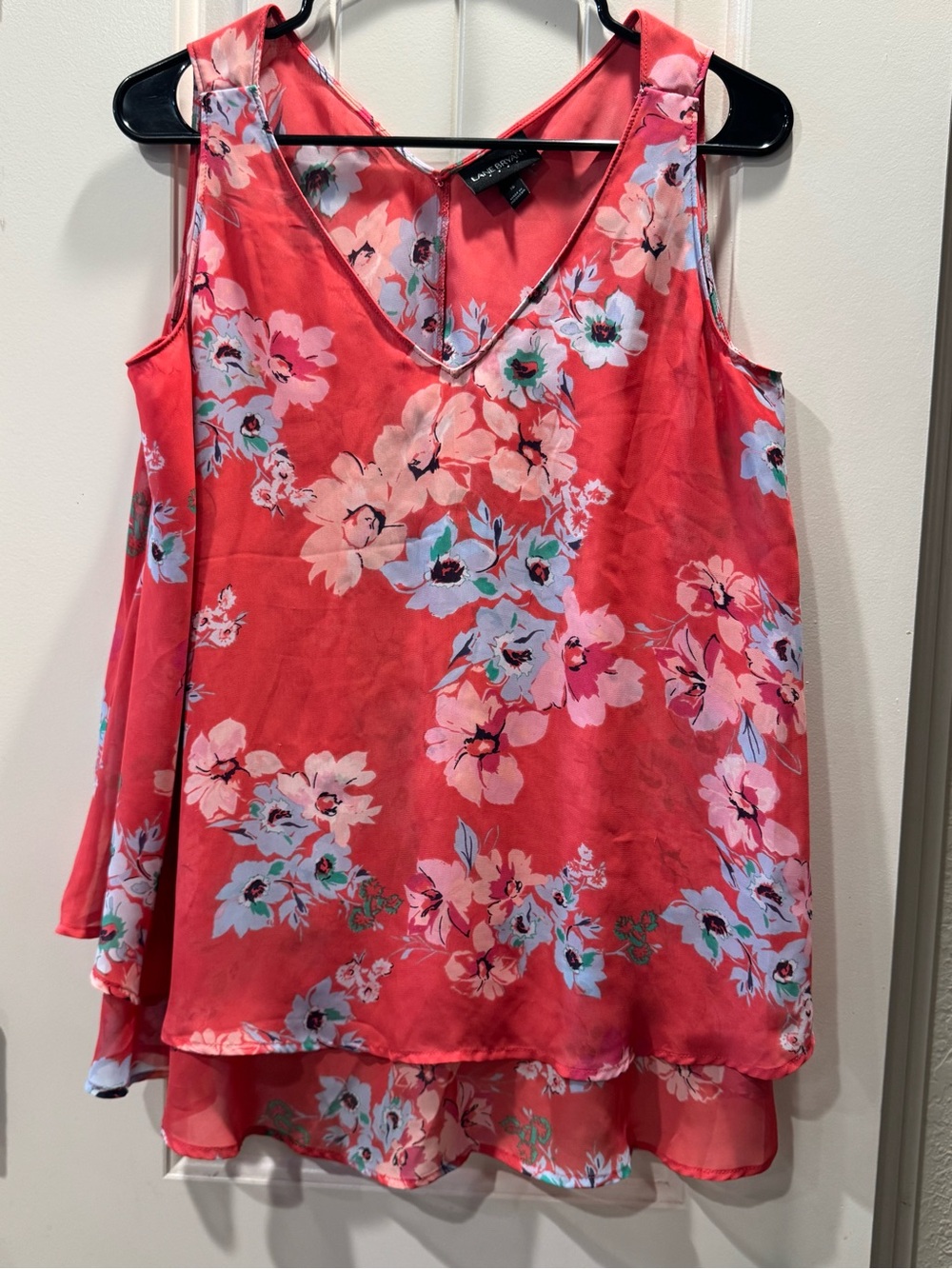 Lane Bryant Coral Floral V-Neck Layered sleeveless blouse